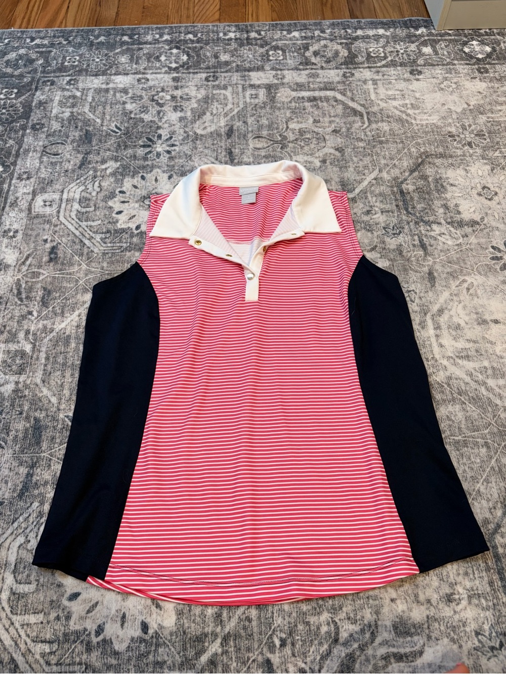 Chico's Pink & Navy Sleeveless Polo Tank with White Collar